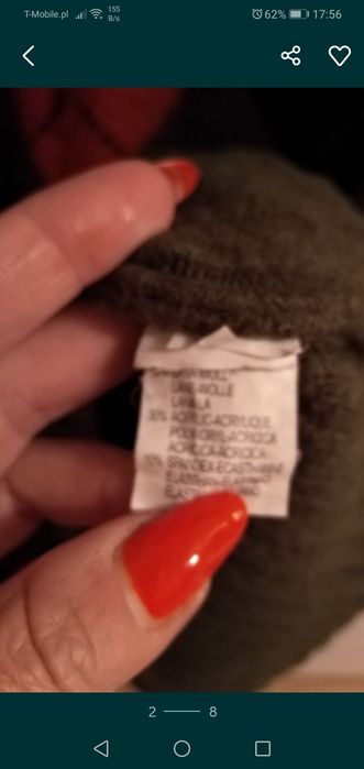 Sweter długi ciepły z dodatkiem wełny zielony wzory 38