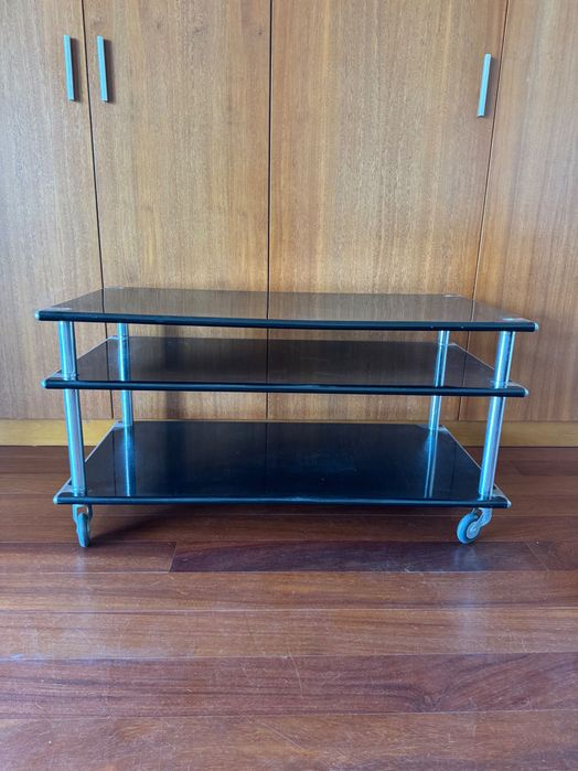 Móvel de TV / Mesa de Apoio c/ Rodas - Preto (100cm)