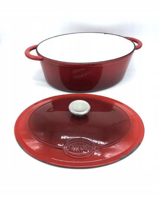 Sitram Owalny Żeliwny Garnek z Pokrywką 6.5L, Czerwony, 33x25x13,5 cm