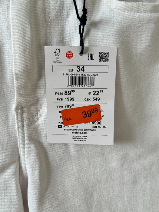 Nowe spodenki białe Mohito damskie 34