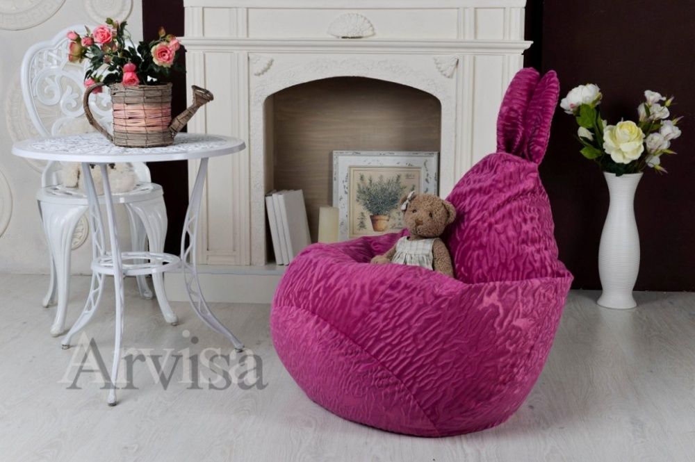Бескаркасное Детское кресло груша ЗАЯЦ. Мягкий пуфик been bag, оптом