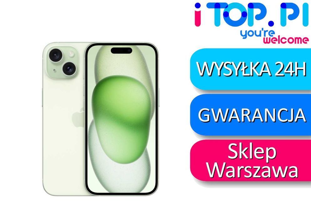iPhone 15 128gb Zielony eSIM - JAK NOWY - iTop Pasaż Muranów Lokal 32