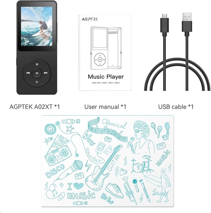 MP3-плеєр AGPTEK A02 з Bluetooth 5.3, портативний музичний плеєр