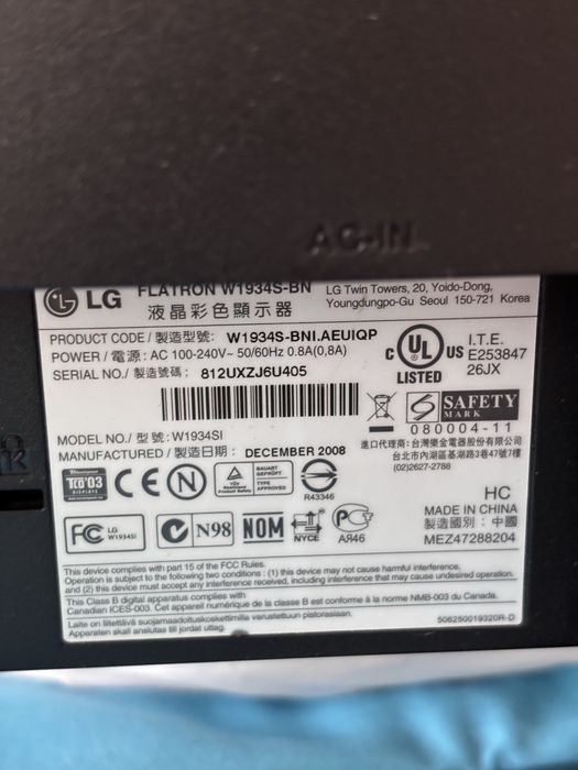 Monitor LG Flatron wt1934s-BN 19 polegadas