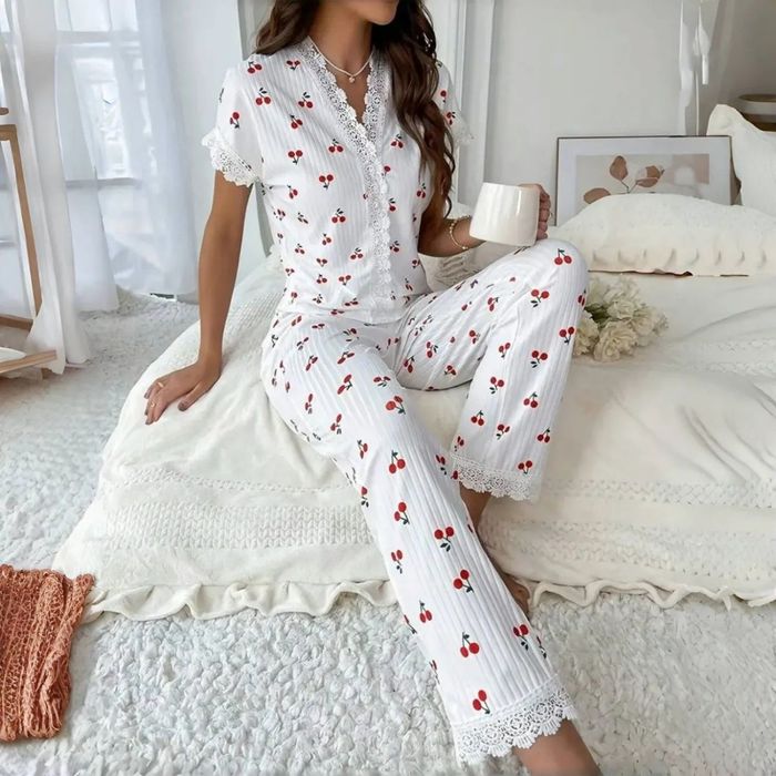 VIP | Жіноча піжама з черешнями | Сорочка + штани | Розмір S