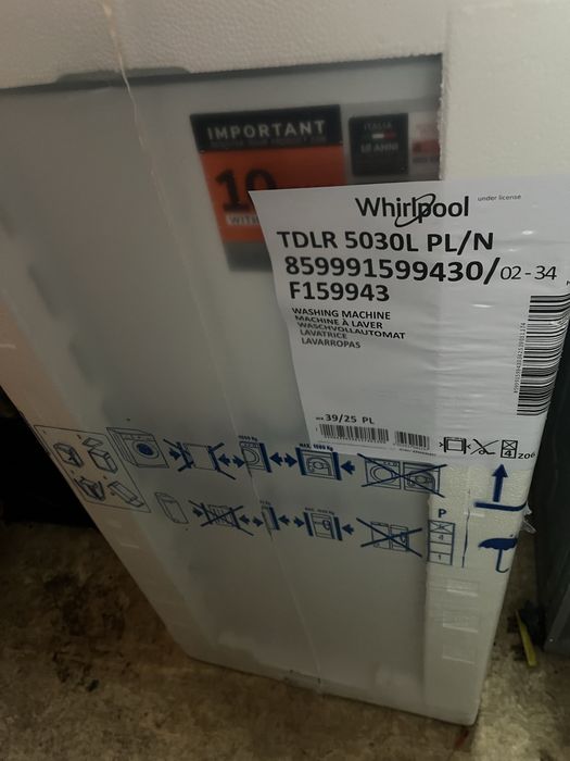 Nieuzywana pralka ladowana otwierana od gory Whirlpool tdlr gwarancja