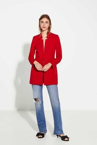 Casaco tipo fraque/ Levita lapela invertida vermelho da Zara T: L