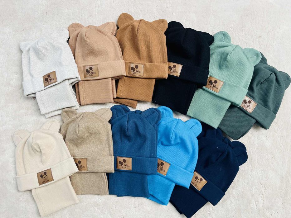 Polski producent Czapka z uszkami + komin komplet błękitny