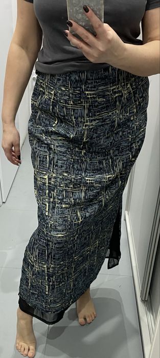 Granatowa spódnica kremowe wzory maxi l-xl