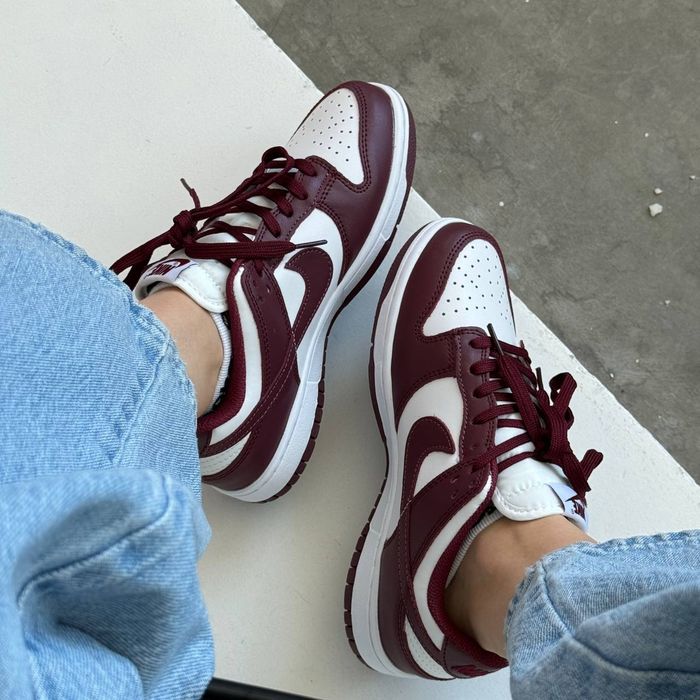 Nike SB Dunk Low Bordo жіночі кросівки найк сб данк бордові шкіряні