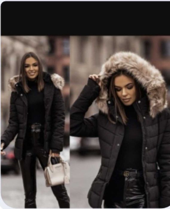 Kurtka zimowa 42 XL 44 XXL Varlesca czarna z kapturem pikowana