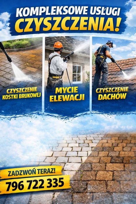 Mycie, czyszczenie kostki brukowej , elewacji , dachów, ogrodzeń