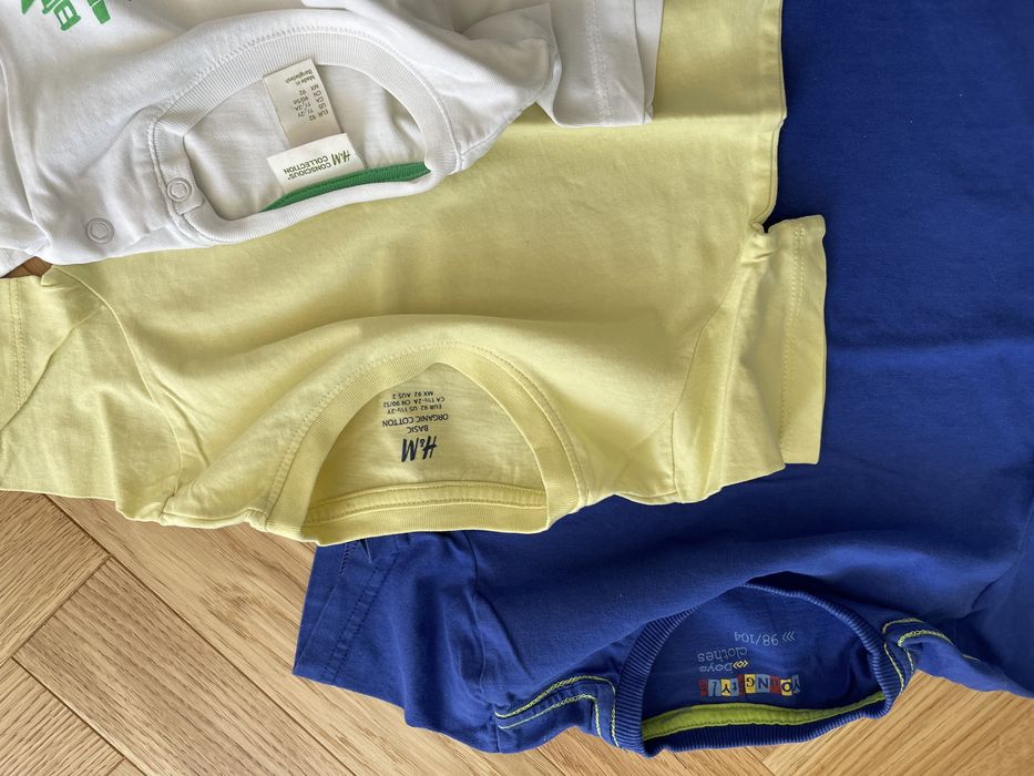 Bluzka 3 sztuki t-shirt H&M rozm. 92 niebieski żółty biały