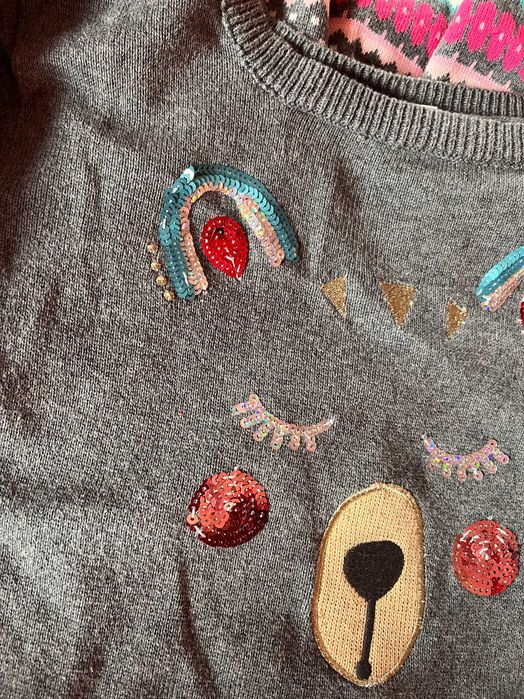 Серое вязаное платье с мишкой из пайеток Gymboree 140-160 см, 11 лет