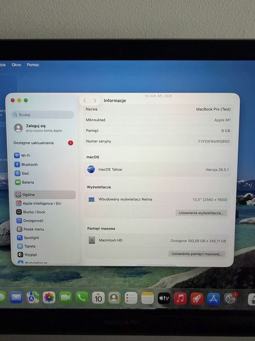 MacBook Pro M1 | 8GB | 256GB SSD | Stan Bdb | Bateria 88% (296 cykli)