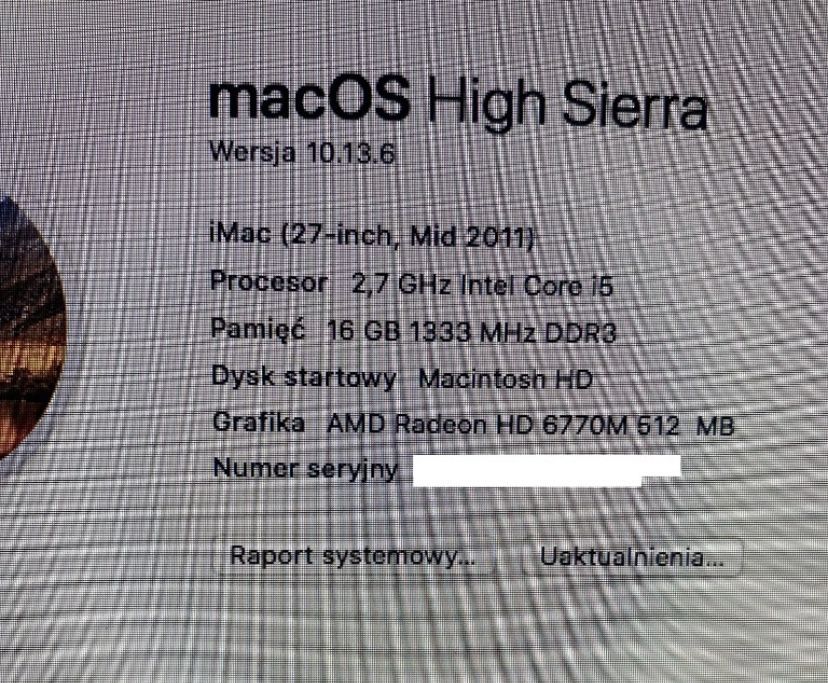 iMac 27 cali mid 2011 2.7Ghz i5 16GB RAM 1TB