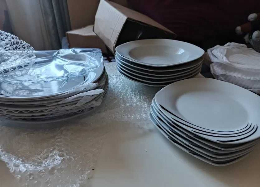 Serwis Obiadowy na 6 osób, Zestaw biały Kwadratowy 18 sztuk, MISOLI