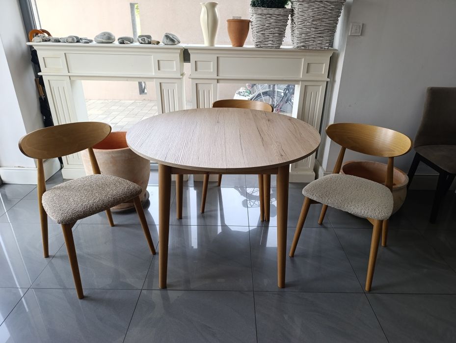 Stylowy Stół Okrągły do salonu lub kuchni 100 cm, bukowe nogi