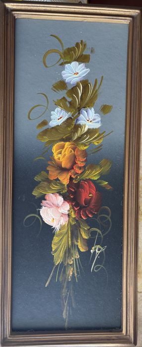 Quadro pequeno pintado a óleo com 45cm de comprimento ou altura e cerca de 20cm de largura