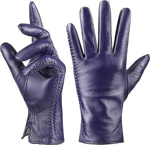 Nowe zimowe rękawiczki z prawdziwej skóry owczej / fiolet !XL! 063-1!