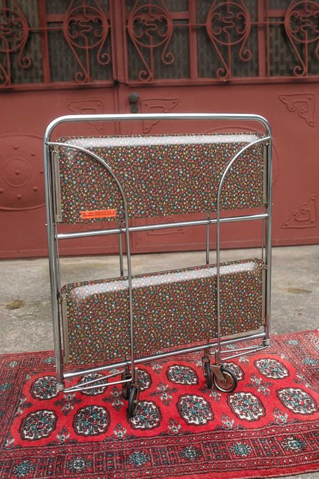 chromowany składany barek w kwiatowy wzór lata 70.