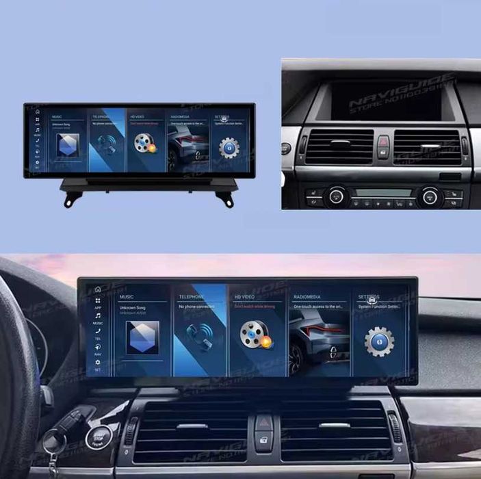 CarPlay Android Auto Radio DAB+ Android YouTube Yanosik Bluetooth GPS Nawigacja USB WiFi 4G MP3 MP4 BMW X5 E70 X6 E71 System CCC BOSE