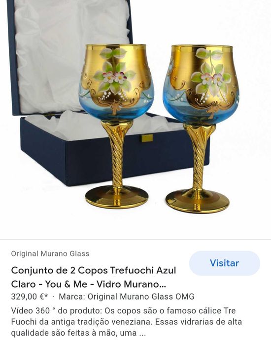 Copos vidro Murano com ouro 24k