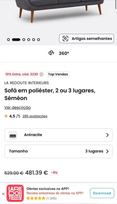 Sofá 3 lugares estilo vintage em otimo estado