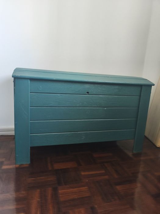 Baú de madeira - verde oceano (pintado a mão)