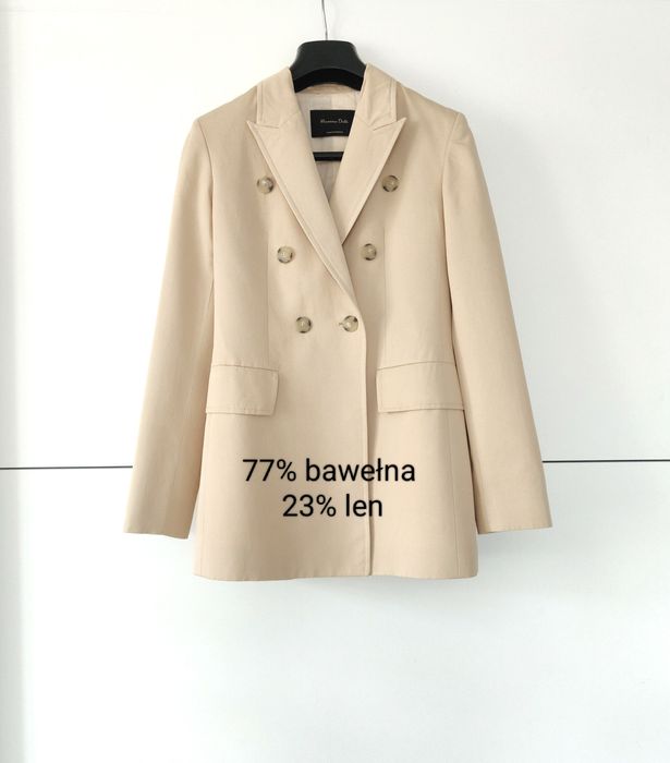 Marynarka Massimo dutti 34 XS beżowa dwurzędowa bawełniana lniana