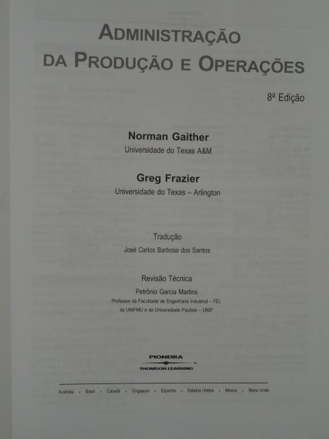 Administração da Produção e Operações de Norman Gaither, Greg Fraizer