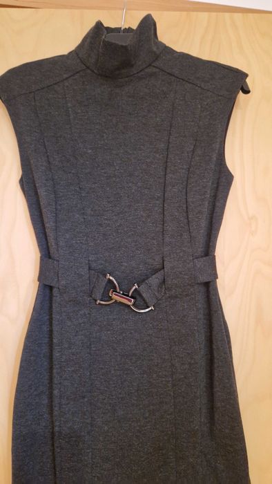 Vestido cinza, cintado, Zara, tamanho S