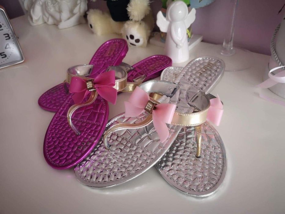 Japonki gumowe z kokardką różowe klapki z kokardą  plastikowe rozm. 41