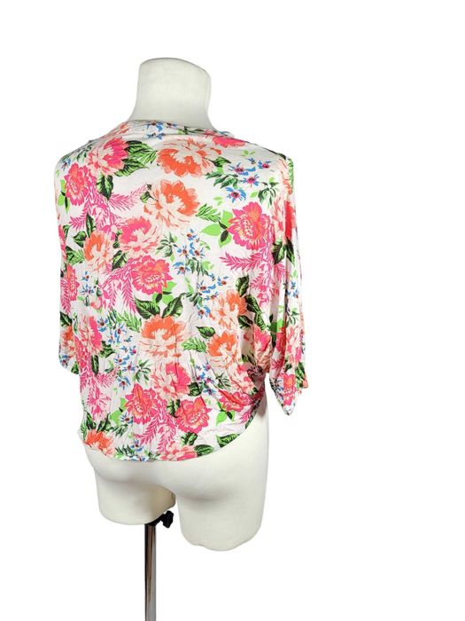 Krótka narzutka wzór kolorowe kwiaty 42,XL Marks&Spencer plus size