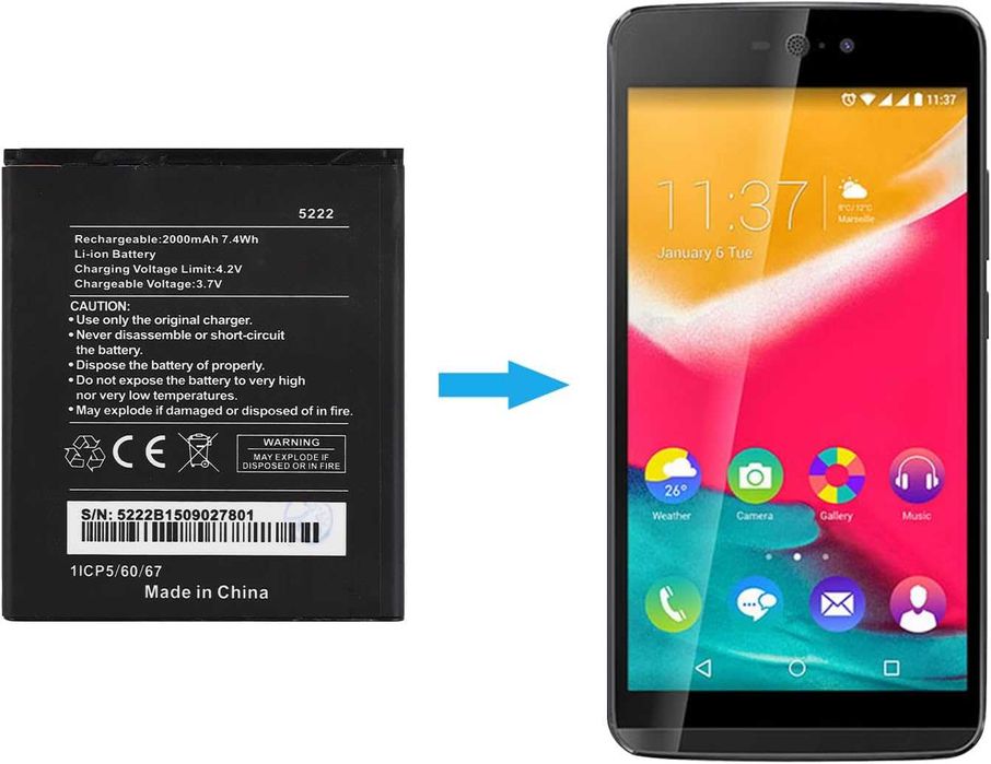 Duotipa Nowa bateria zamienna 5222 do Wiko Freddy/Wiko Rainbow Jam