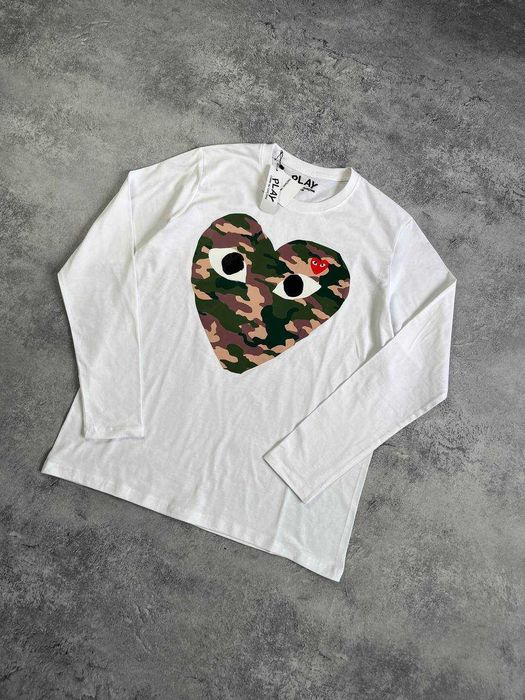 Білий Лонгслів Play з бірками (Comme des Garcons)