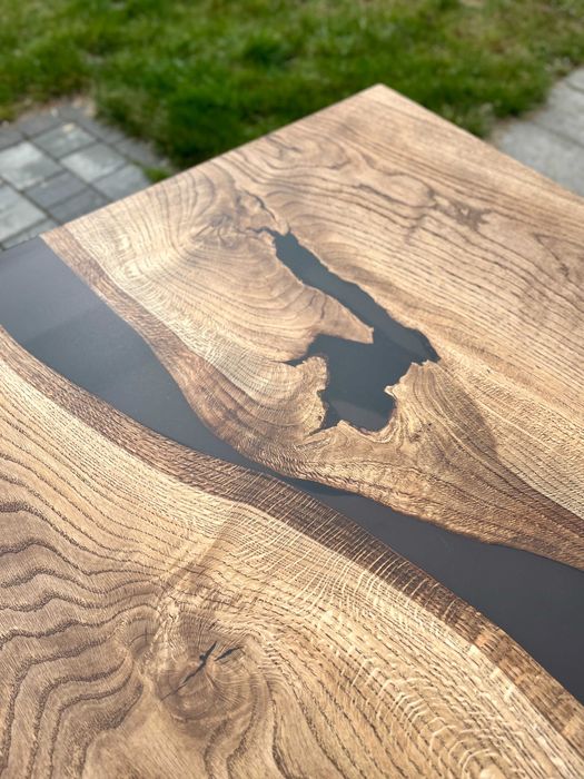 Drewniany stolik kawowy dąb żywica epoksydowa loft #44