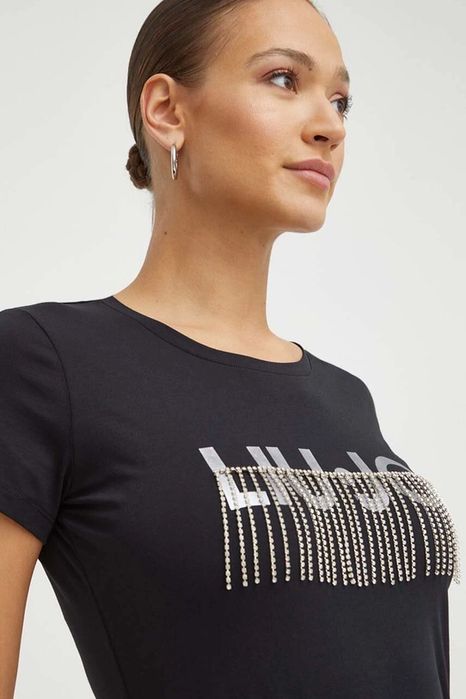 T-shirt czarny z logo i cyrkoniami Liu Jo XS