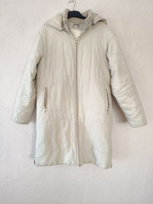 Kurtka damska, midi, parka beżowa, L