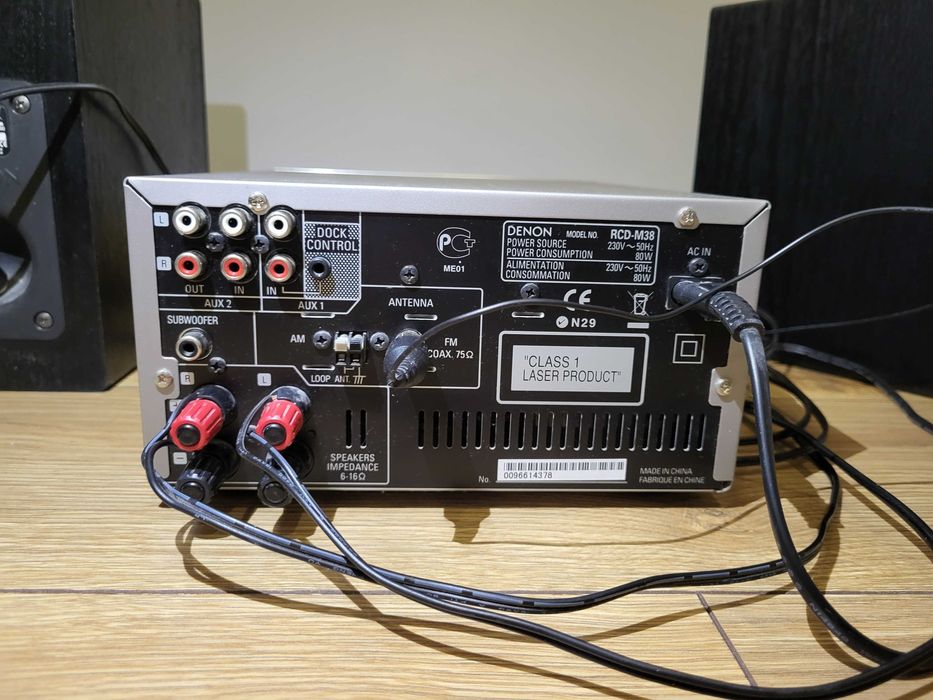Wieża mini Denon M38 srebrna + 2xgłośniki M37 czarne