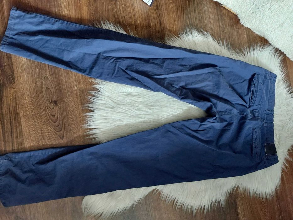 spodnie garnitur eleganckie m l niebieskie granatowe materiałowe