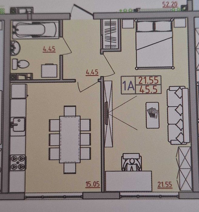 1-кімнатна квартира за адресою (площа 45,5 м²) - Atlanta.ua - фото 9