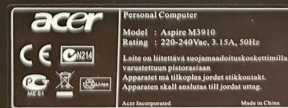 Computador torre ACER ASPIRE M3910 i3 550