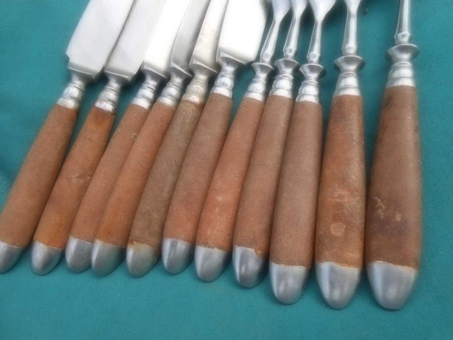 Sztućce Gerlach bakelit przedwojenne okute brąz
