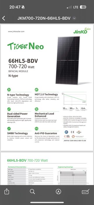 Сонячні панелі, Jinko solar. 720 Watt