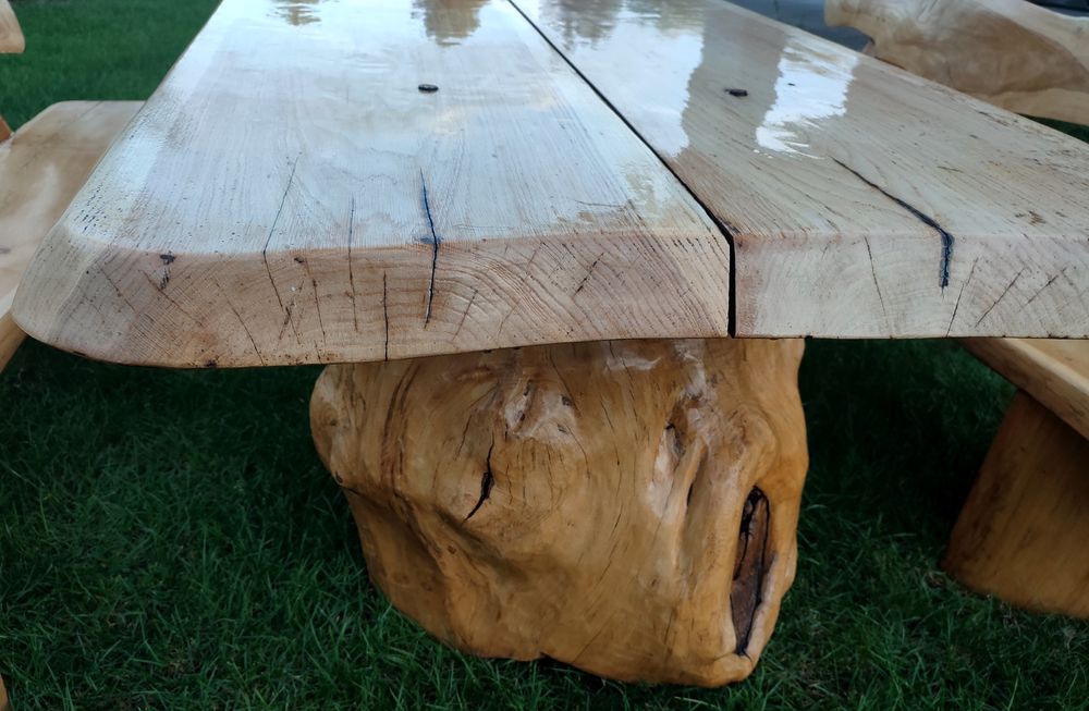 Meble ogrodowe dębowe biesiadne stół ławki komplet zestaw tarasowy