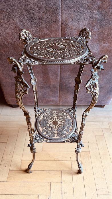 Ciężki Mosiężny Kwietnik / Stolik – Styl Secesyjny, Lity Odlew