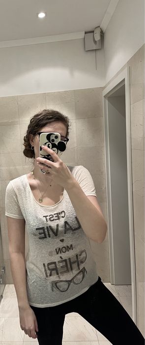 Kremowy t-shirt z efektem sprania Mango rozm L
