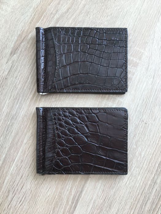 Зажим для денег из нат. кожи крокодила питона черный, коричневый