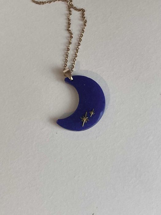 naszyjnik księżyc granatowy brokat złoty księżyc
